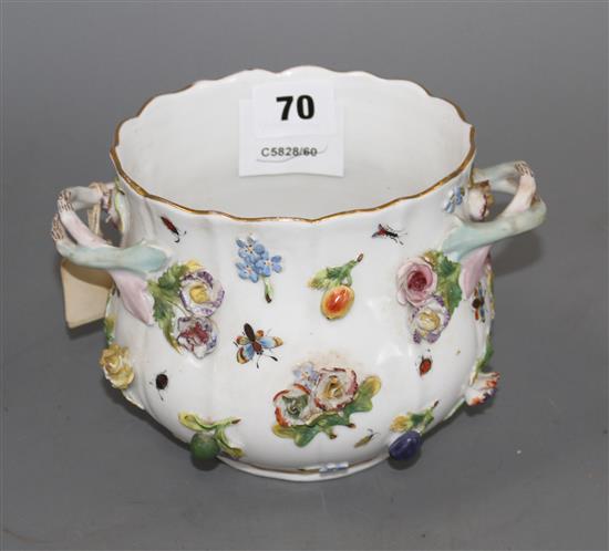 A Potschappel flower encrusted flower pot, H. 12cm